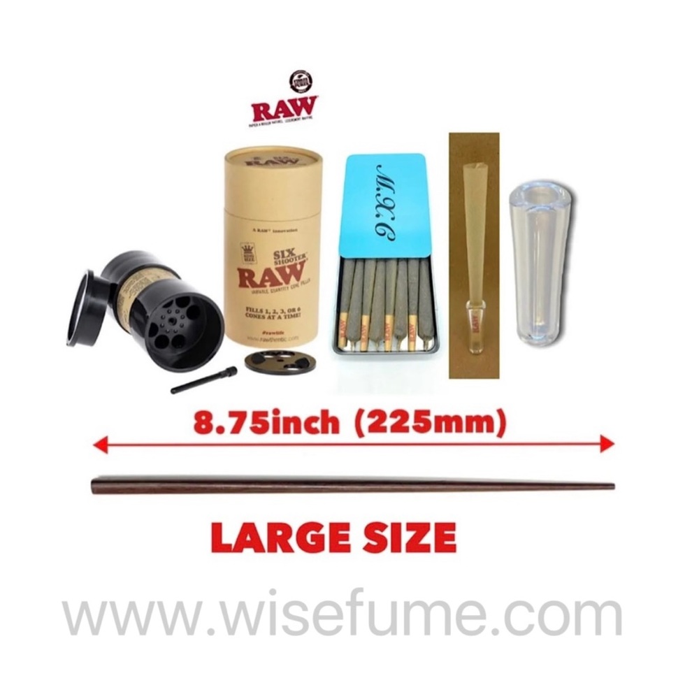 RAW six shooter filler king size + slide lock cone case+ glass tip + large poker